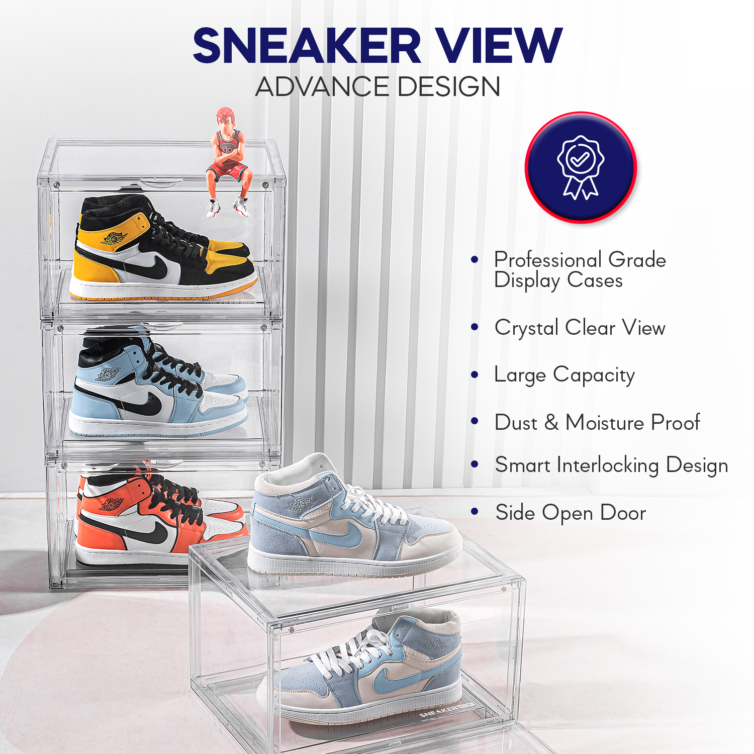 Sneakerview Acrylic Shoe Storage Box – Ultra clear plastic Stackable sneaker storage container. Professional grade shoe display case .Boots and hat Organizer . Fits Up to US Size 15 - 3 pack