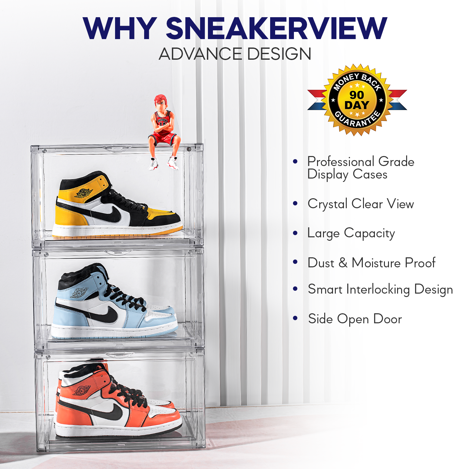 Sneakerview Clear Shoe Boxes –Ultra Clear Plastic Stackable Sneaker Storage For Sneakerhead. Professional Acrylic Shoe Display Case .Shoe and Hat Organizer .Fits US Size 14 - 4 pack