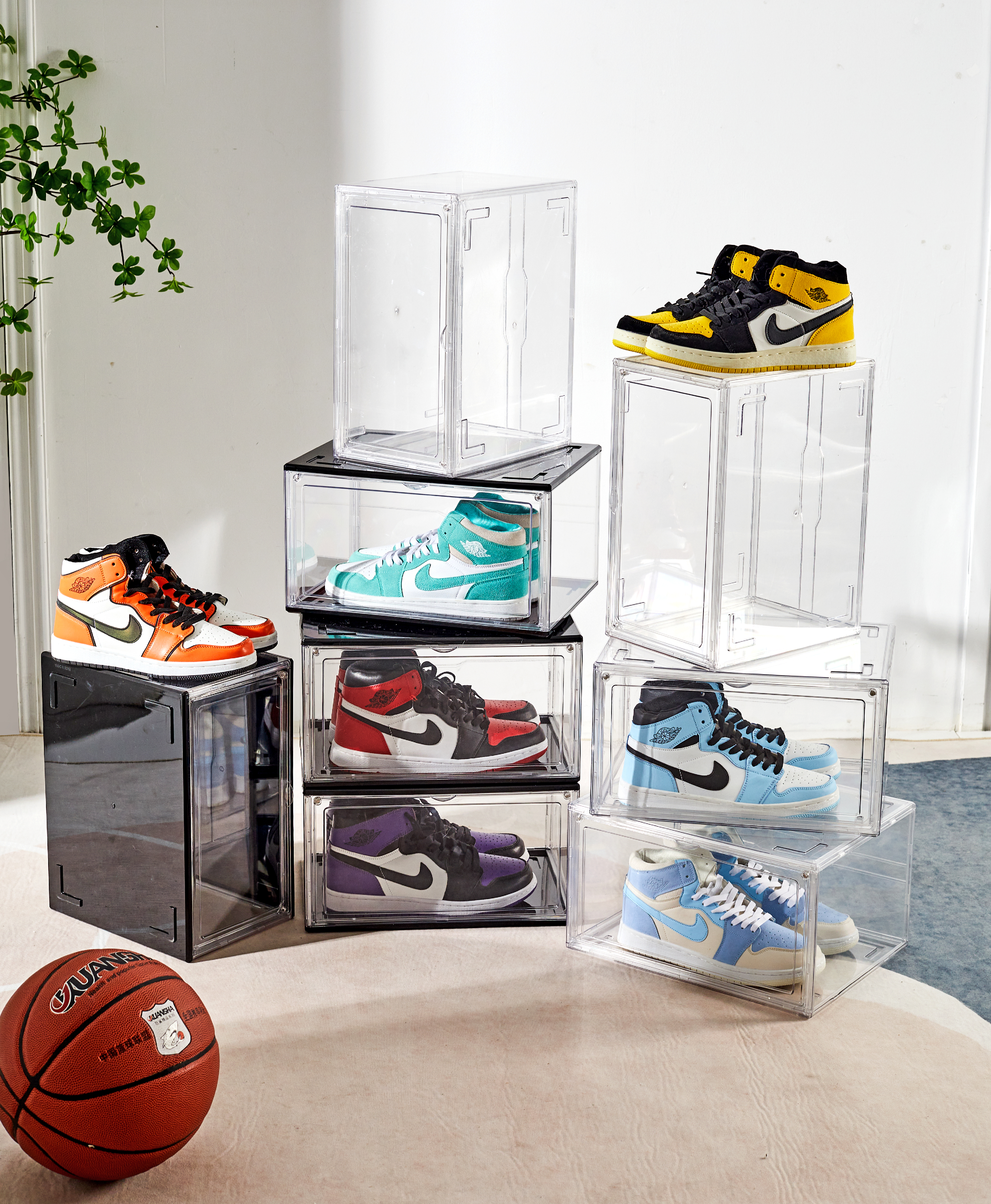 Sneakerview Clear Shoe Boxes –Ultra Clear Plastic Stackable Sneaker Storage For Sneakerhead. Professional Acrylic Shoe Display Case .Shoe and Hat Organizer .Fits US Size 14 - 4 pack